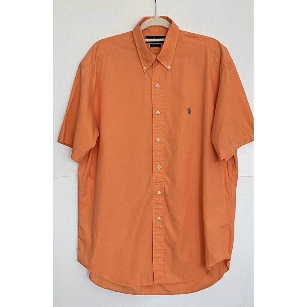 Ralph Lauren Blake Cotton Button Down Oxford Shirt Men's L Orange Blue Pony